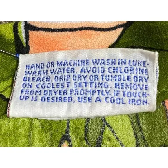 1960's MOD Watercolor Floral Avocado Green + Orange Shirt Dagger Collar Large - Picture 9 of 9